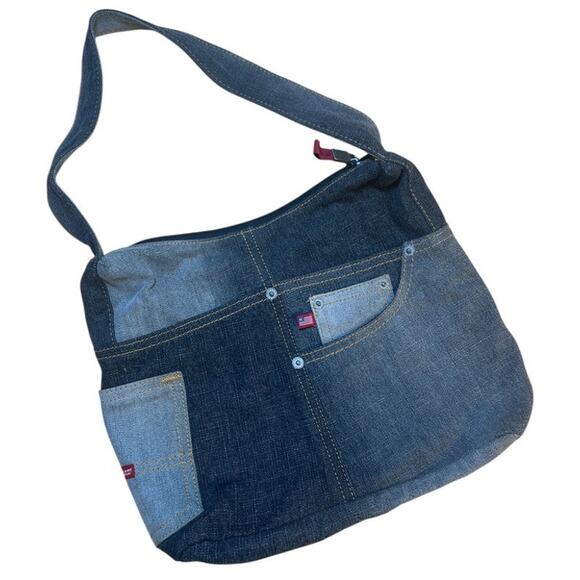 VTG Y2K Polo Ralph Lauren Denim Patchwork Shoulder Bag Purse Gray Streetwear Fun